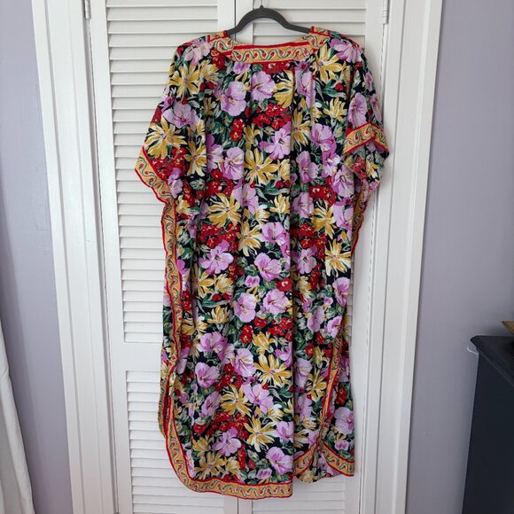 Vintage Christian Dior caftan one size floral bold cotton v-neck pullover - Picture 12 of 15